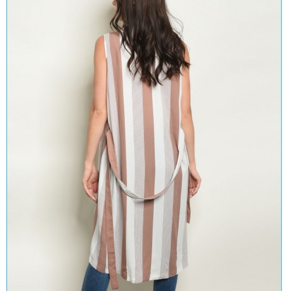 Nwt -Mauve or Beige Long Striped Vest with belt - Picture 6 of 12